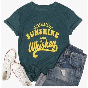 ☀️ SUNSHINE & WHISKEY Green T Shirt & Yellow